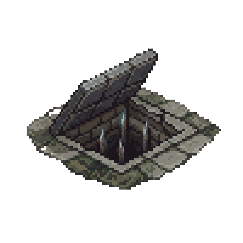 A Trapdoor Spike Pit Triggered in Ancient Ruins