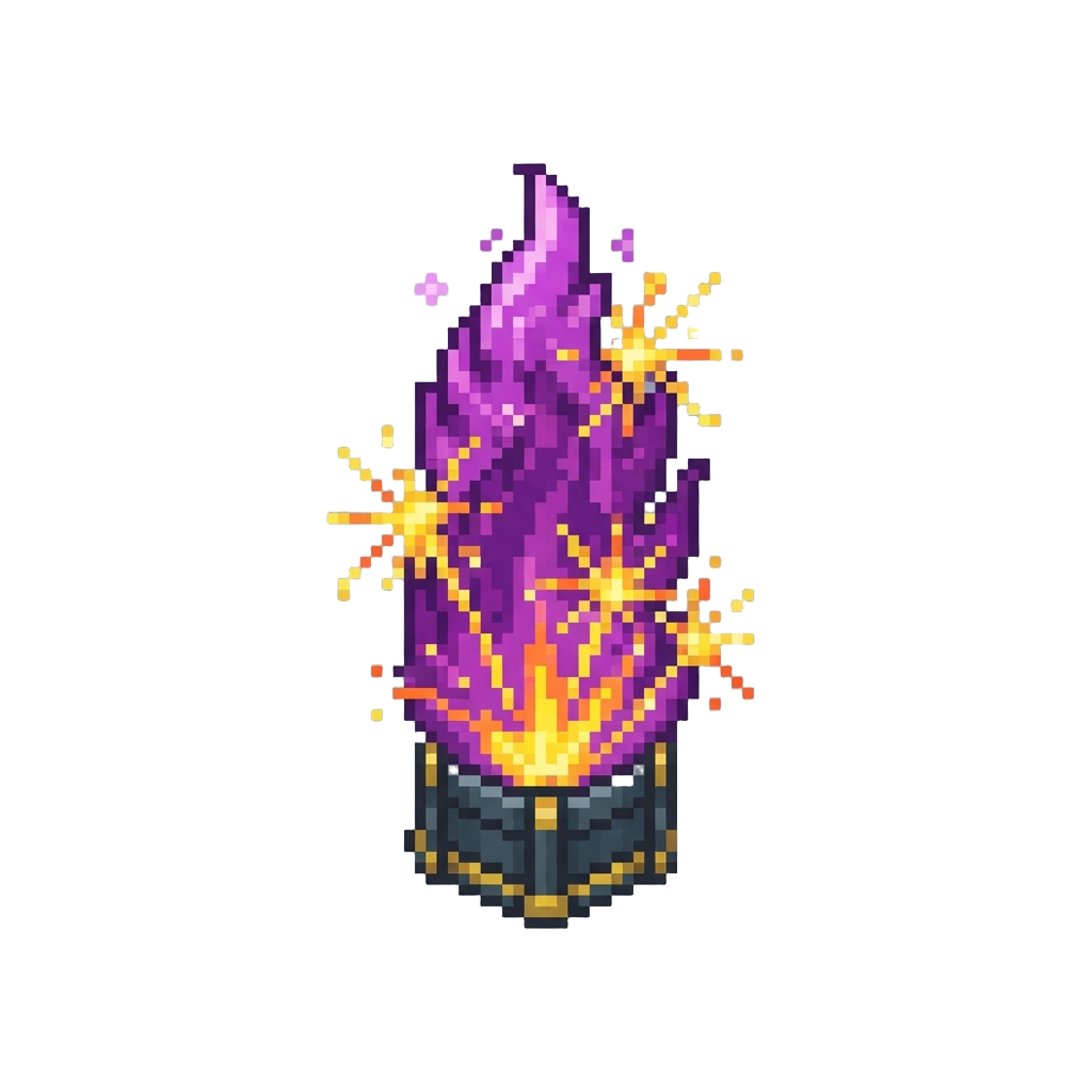 A Towering Pillar of Purple Pyrotechnic Flames and Golden Sparklers