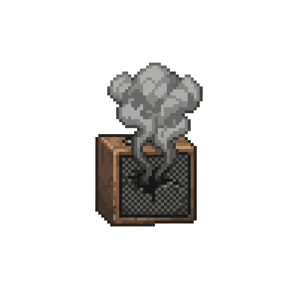 A Puff of Gray Smoke Rising Out of a Blown Amplifier Cabinet