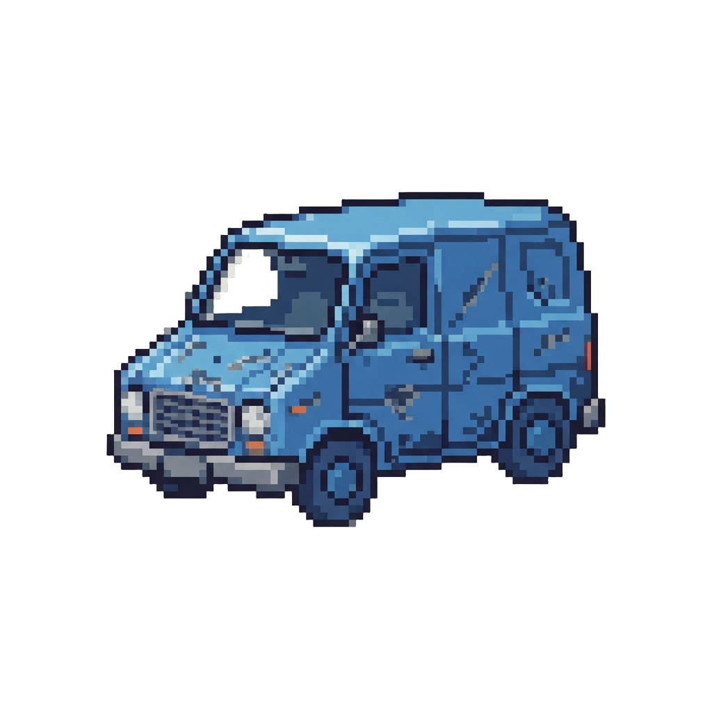 A Dented Blue Delivery Van