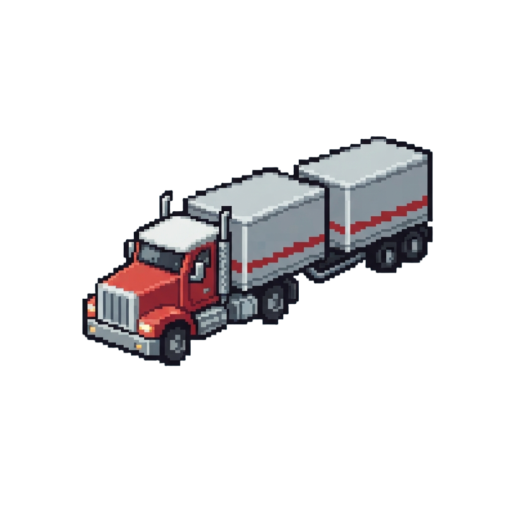 A Double-trailer Semi Truck