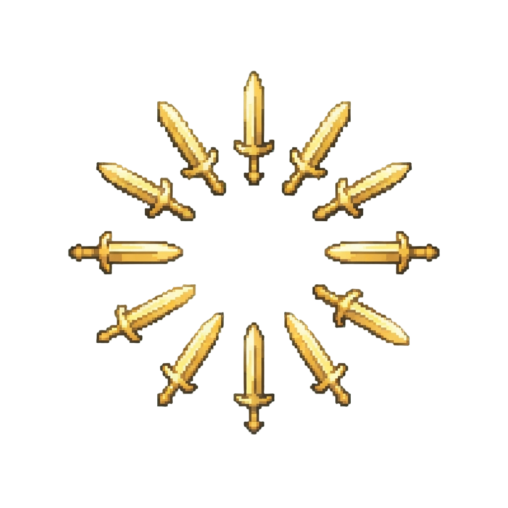 A Radiant Halo of Ten Floating Golden Spirit Swords