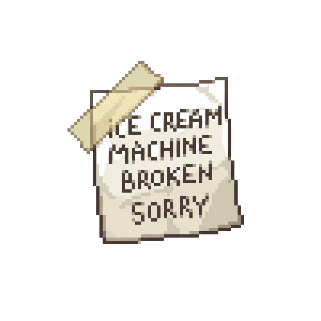 A Taped Hand-written Paper Note Reading Ice Cream Machine Broken Sorry