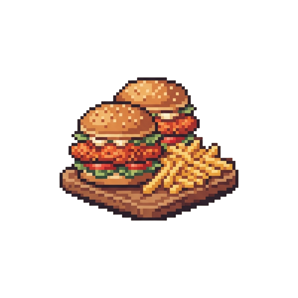 A Feast of Spicy Chicken Burgers and Fries