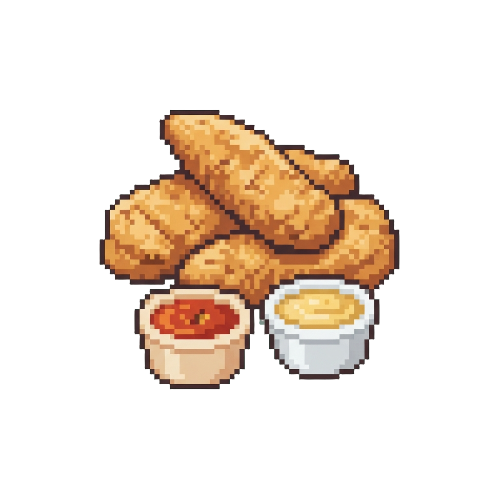 A Spread of Chicken Tenders and Dipping Sauces