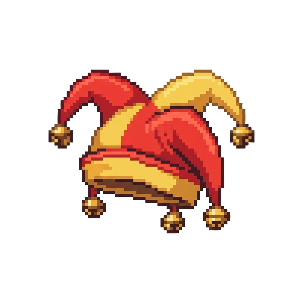 A Bright Red and Yellow Jester Cap with Loud Brass Bells