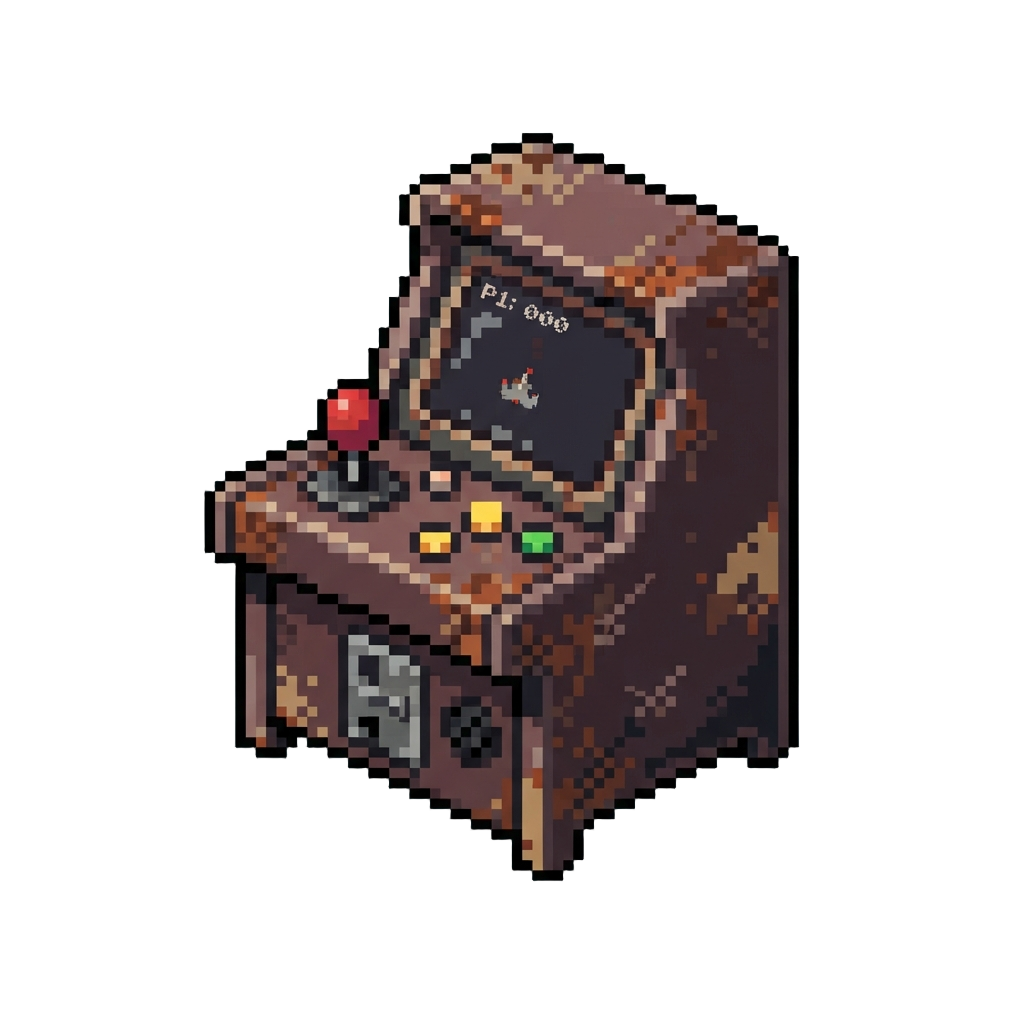 A Rusted Arcade Tabletop Cabinet with a Giant Joystick