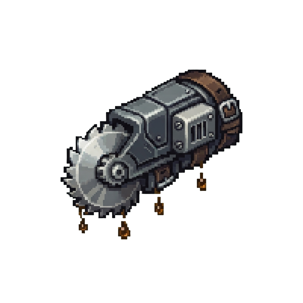 A Motorized Buzz-saw Gauntlet Dripping with Oil