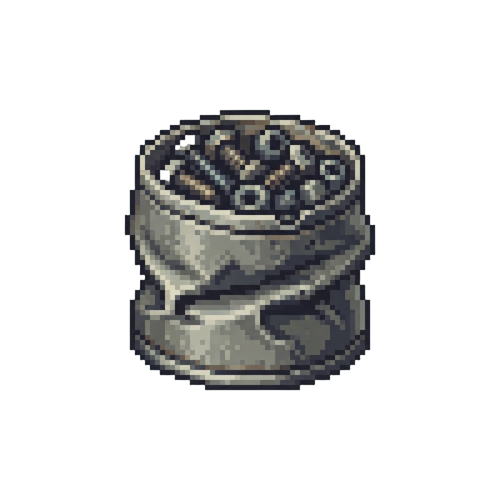 A Squashed Tin Can Filled with Stray Bolts