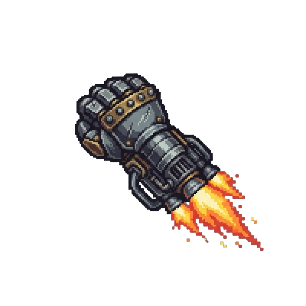 A Rocket-propelled Iron Fist with Burning Thrusters