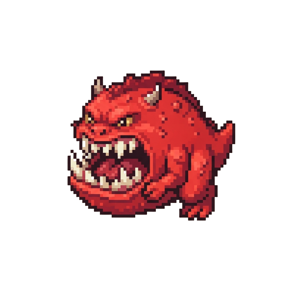 A Bright Red Biting Squig with Razor Sharp Teeth