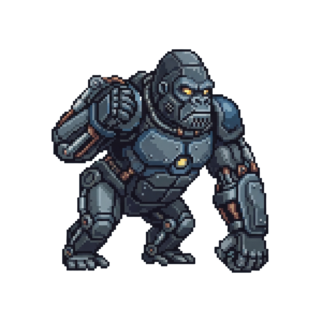 A Heavy Iron Mecha-gorilla with Hydraulic Arms