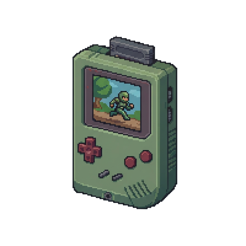 A Handheld Squig-boy Running a Pixelated Game
