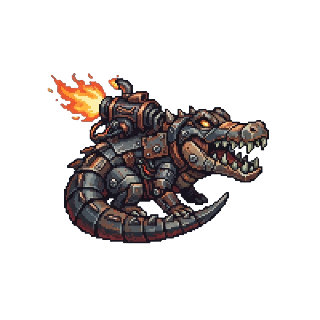 A Razor-toothed Scrap-gator with a Roaring Engine Exhaust