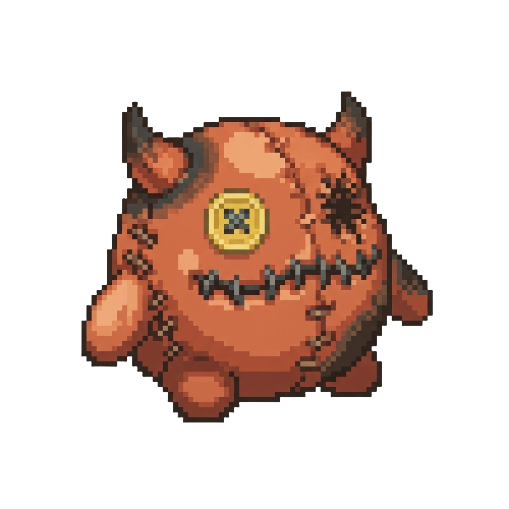 A Singed Squig Plushie Missing an Eye