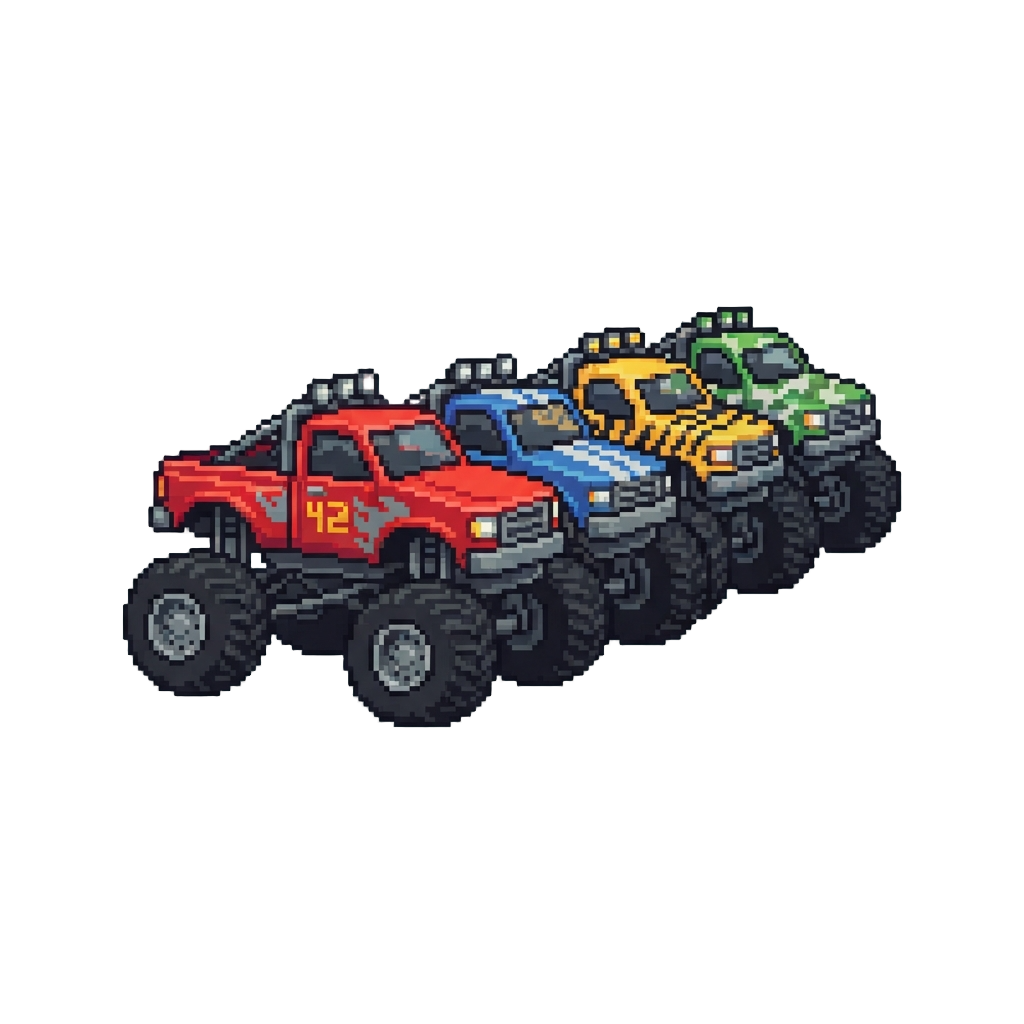 A Line of Giant Monster Trucks