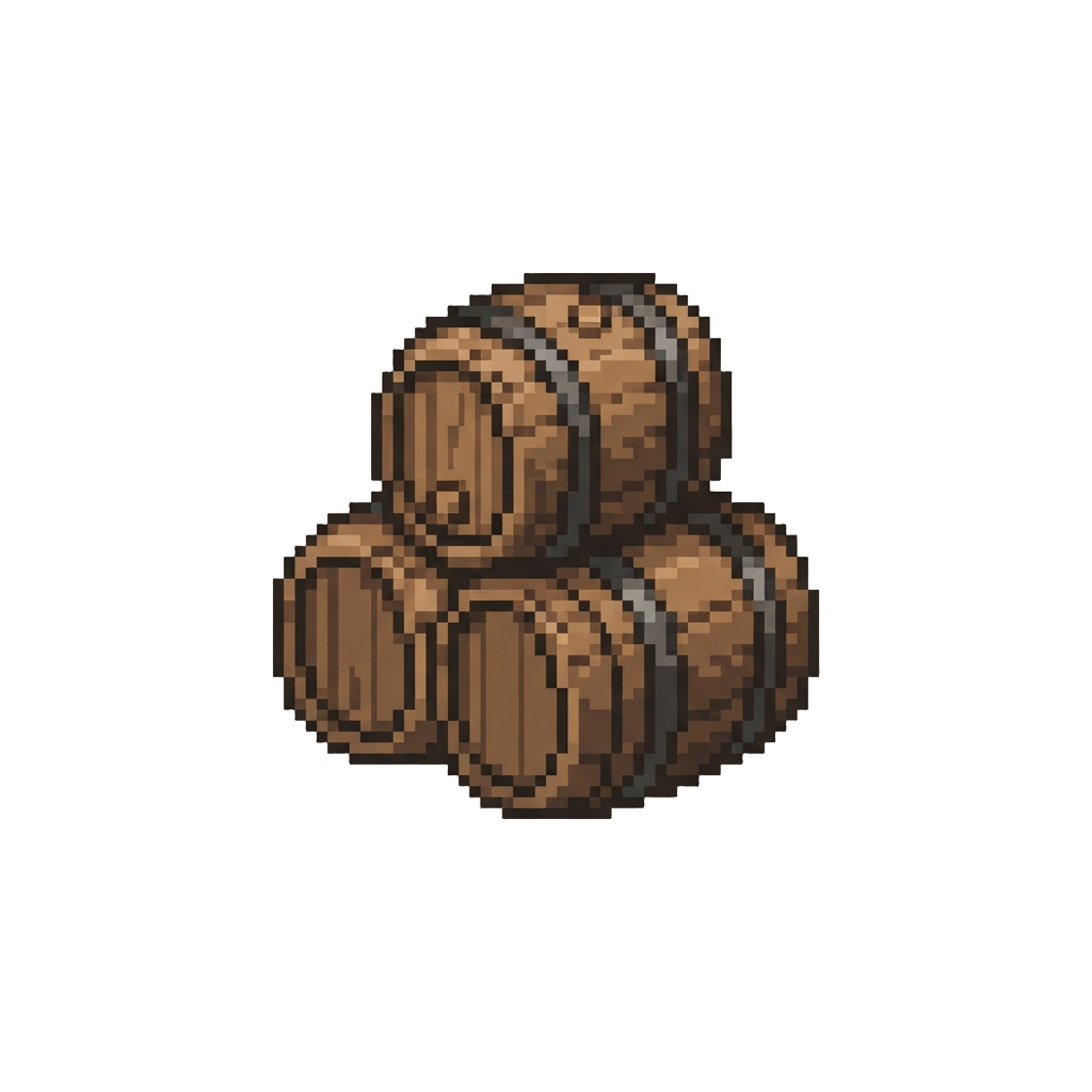 A Row of Stacked Wooden Barrels
