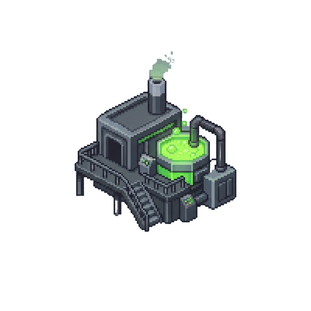An Industrial Toxic Chemical Plant with Bubbling Neon Acid Vats