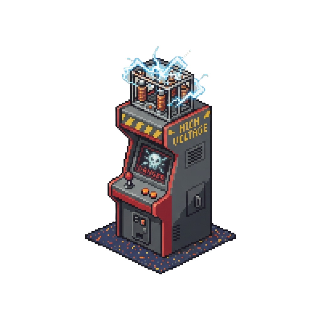 An Old-school Retro Arcade Floor with an Electrocuting High-voltage Cabinet