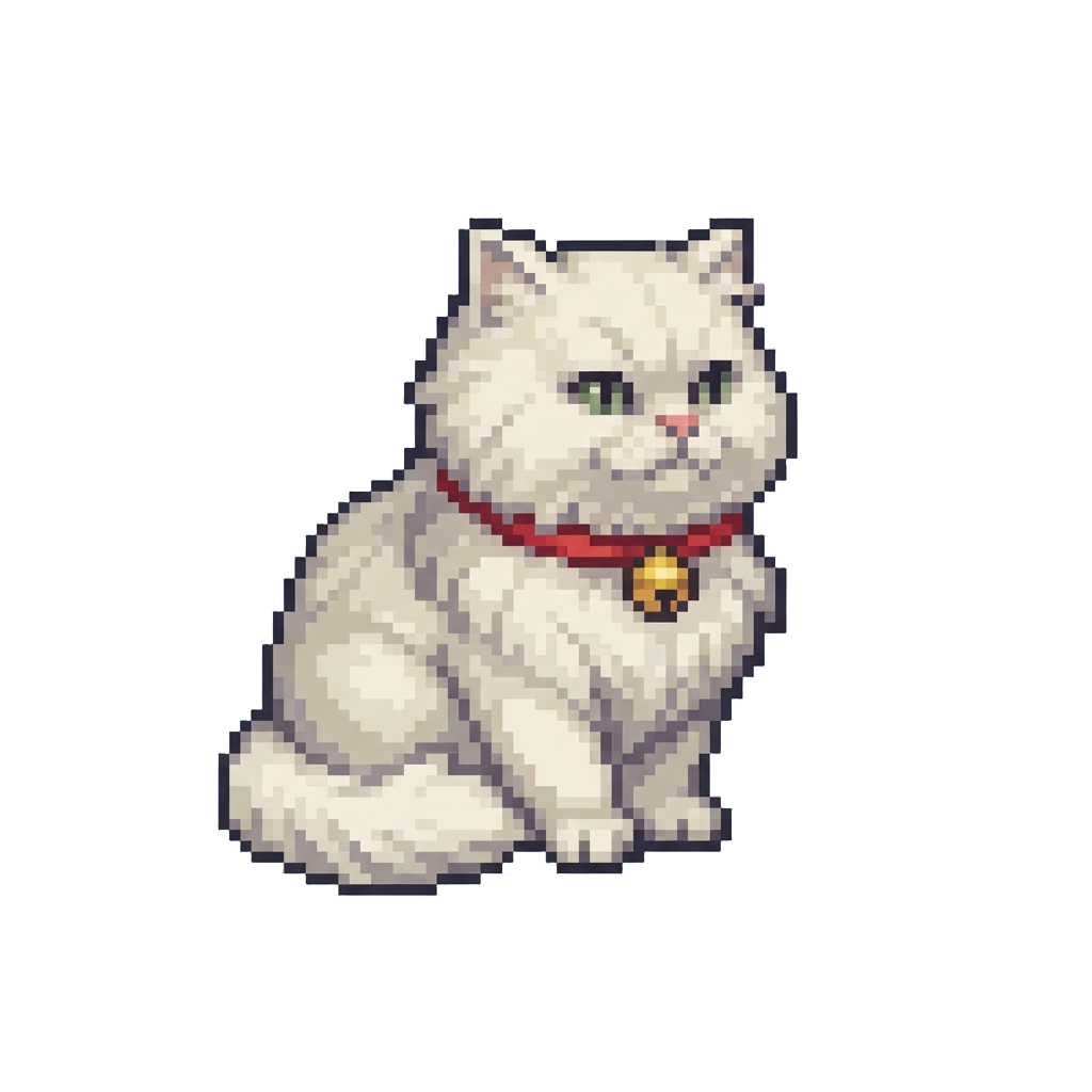 A Tiny White Persian Cat with a Red Collar