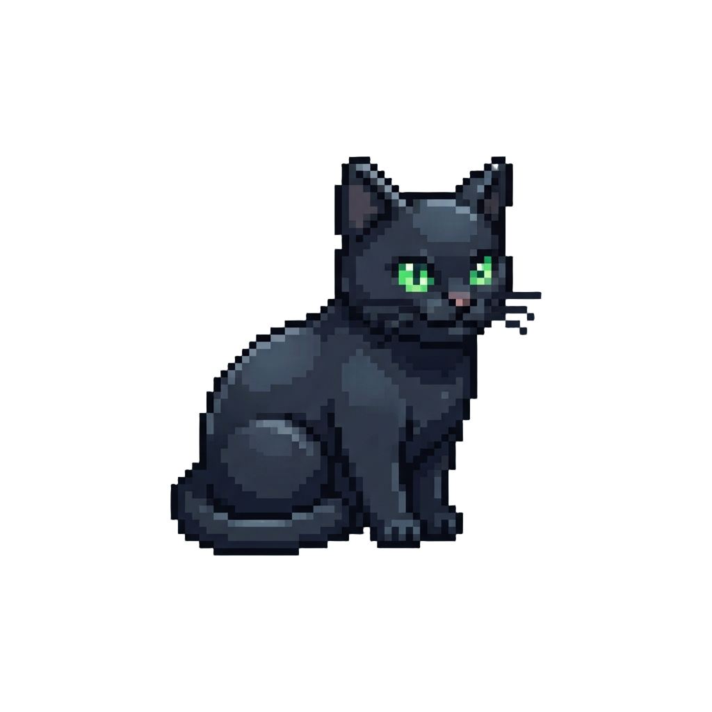 A Sleek Black Cat with Glowing Green Eyes