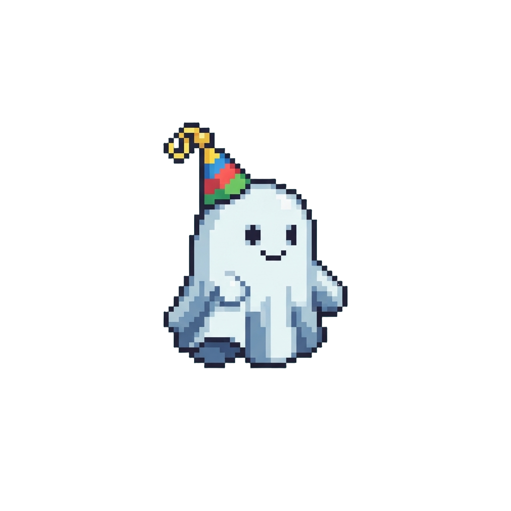 A Little Sheet Ghost Wearing a Party Hat