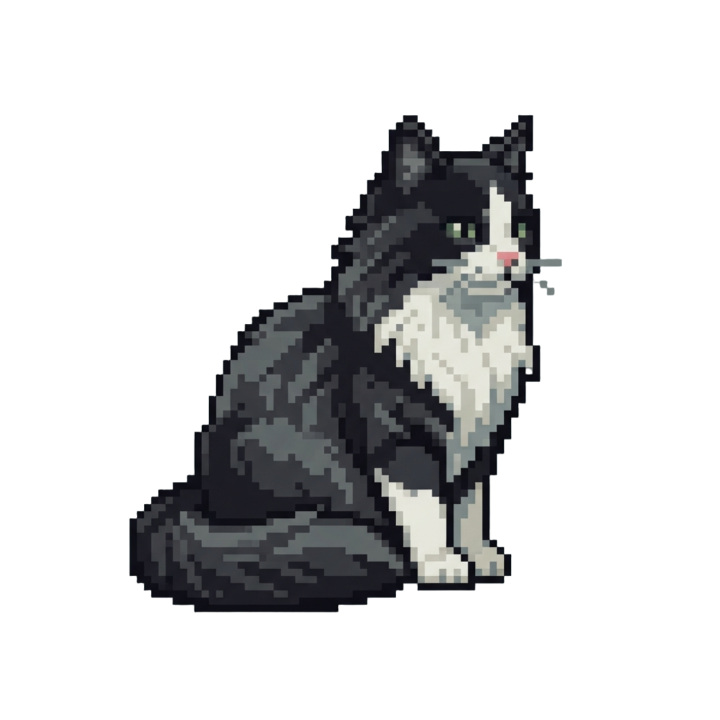 A Long-haired Tuxedo Cat