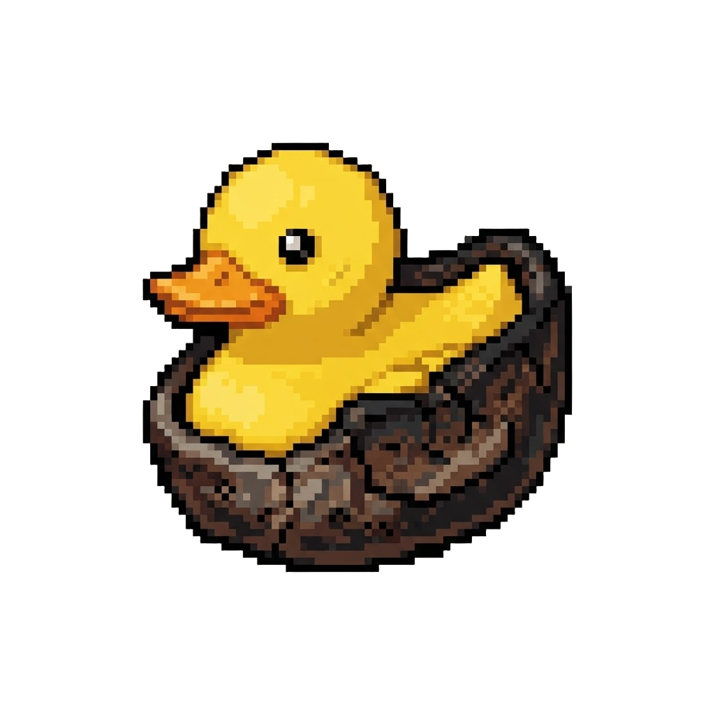 A Rubber Duck Embedded in Charred Crust