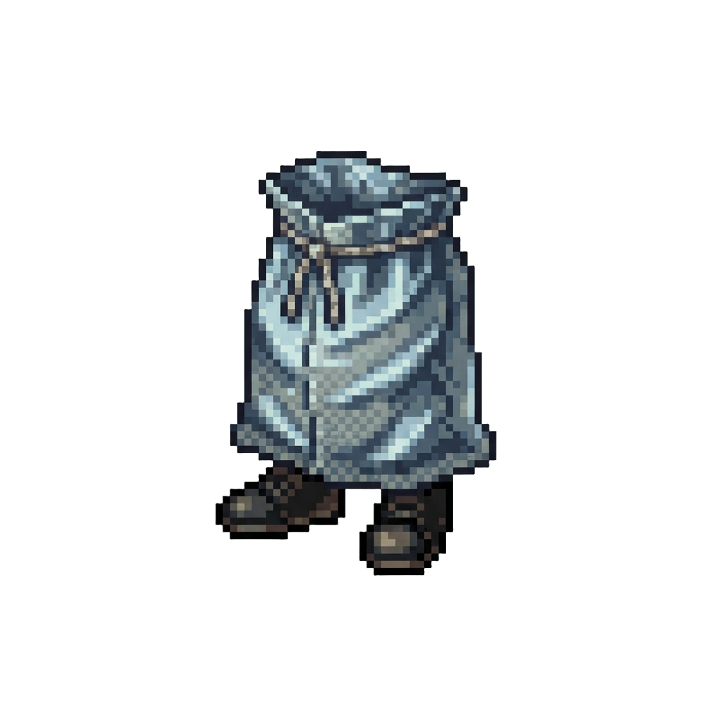 A Metallic Foil Potato Sack Outfit with Backwards Shoes