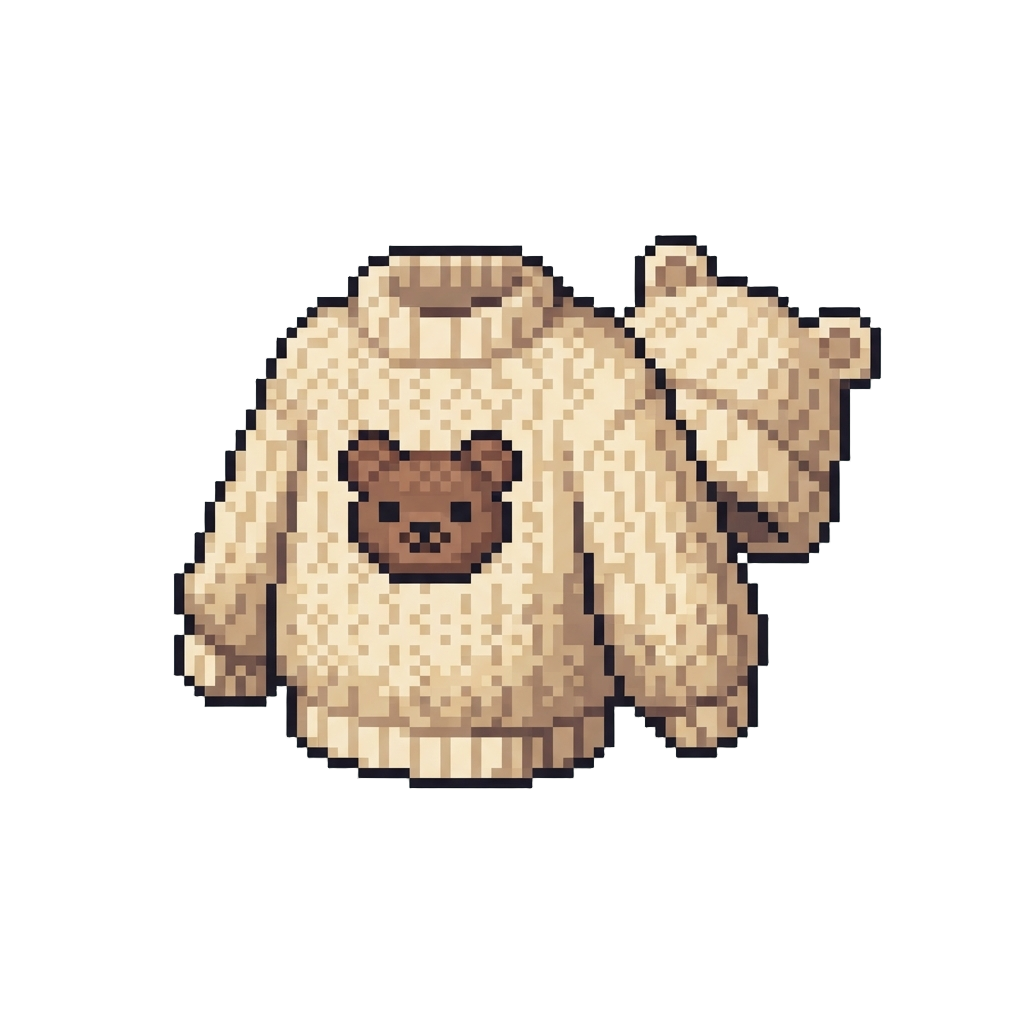 A Cozy Knitted Oversized Bear Sweater with Matching Beanie