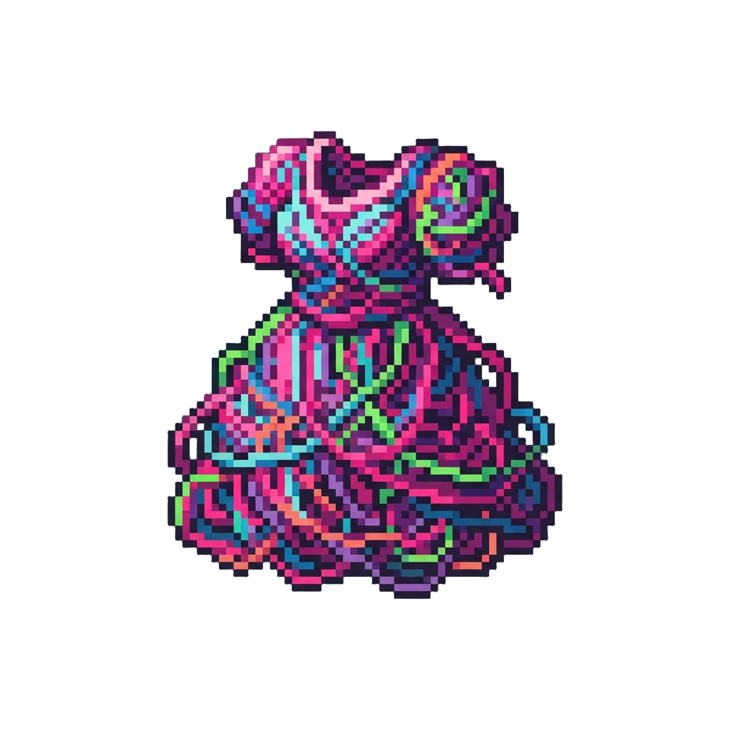 An Overly Complex Tangled Ball of Neon Yarn As a Dress