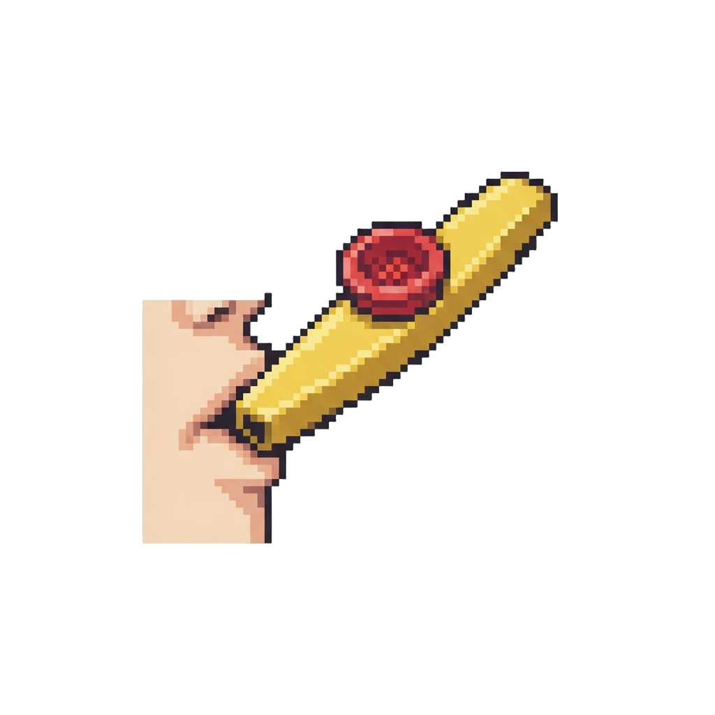 A Tiny Plastic Kazoo Held Up to Their Mouth