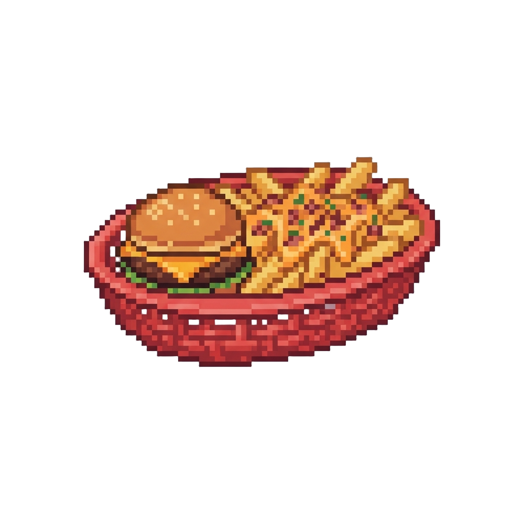 Loaded Cheese Fries and Burger Basket