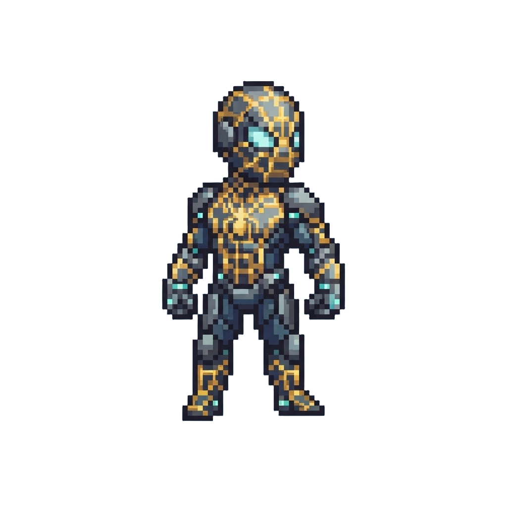 A Glowing Golden-webbed Cybernetic Spider-suit