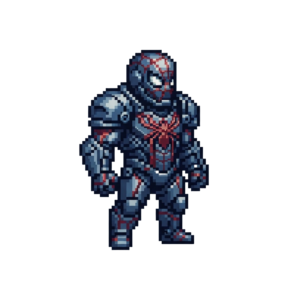 A Metallic Armored Spider-suit with Heavy Shoulder Plating