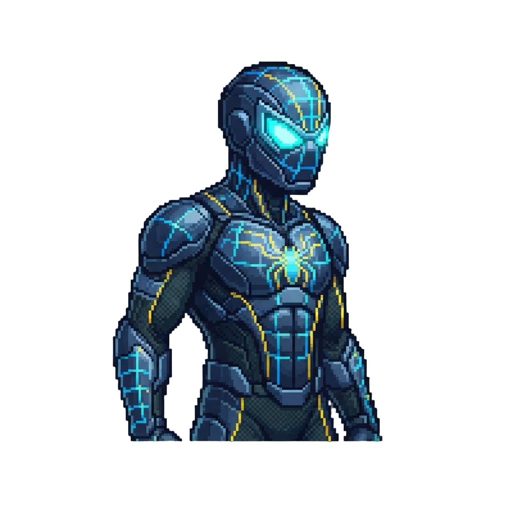 A Futuristic Futuristic-grid Spider-suit with Glowing Visor Eyes