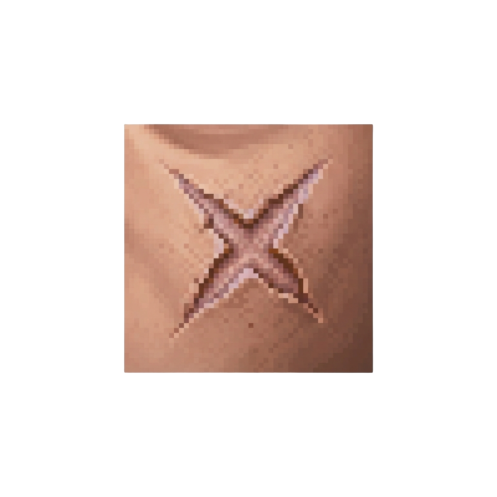A Deep Notched Cross-scar Across the Cheek