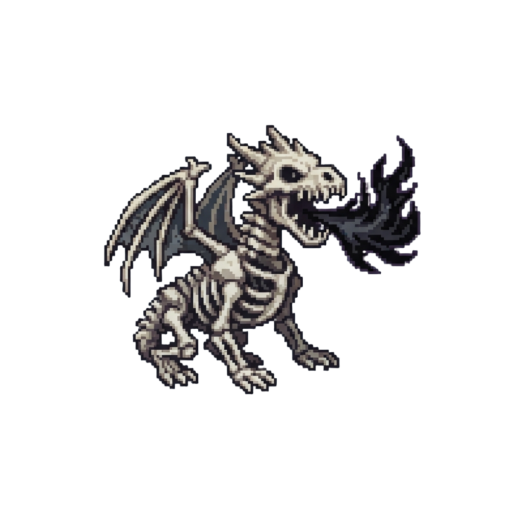 A Terrifying Skeletal Dragon Breathing Black Flames