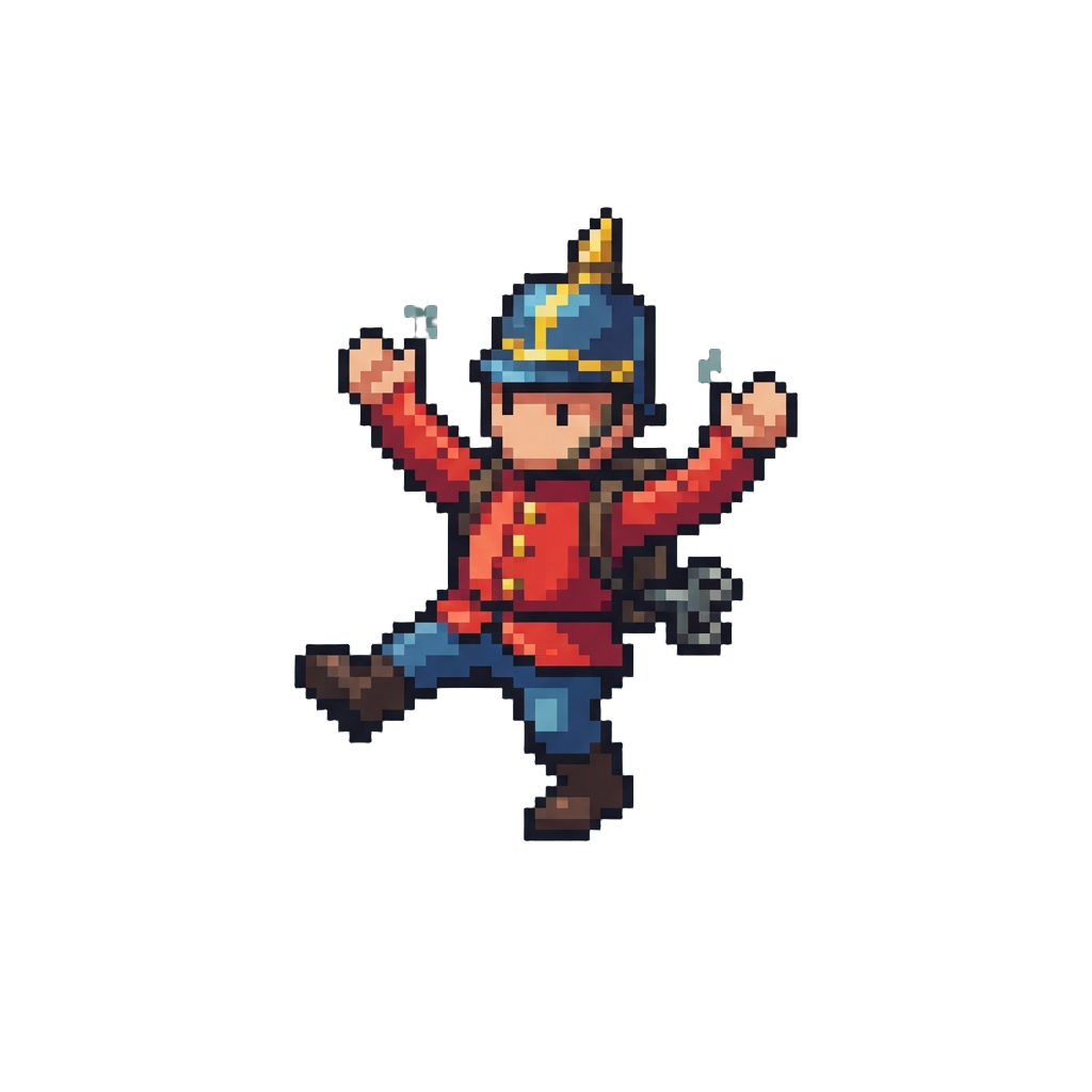 A Wind-up Toy Soldier Doing a Clumsy Dance