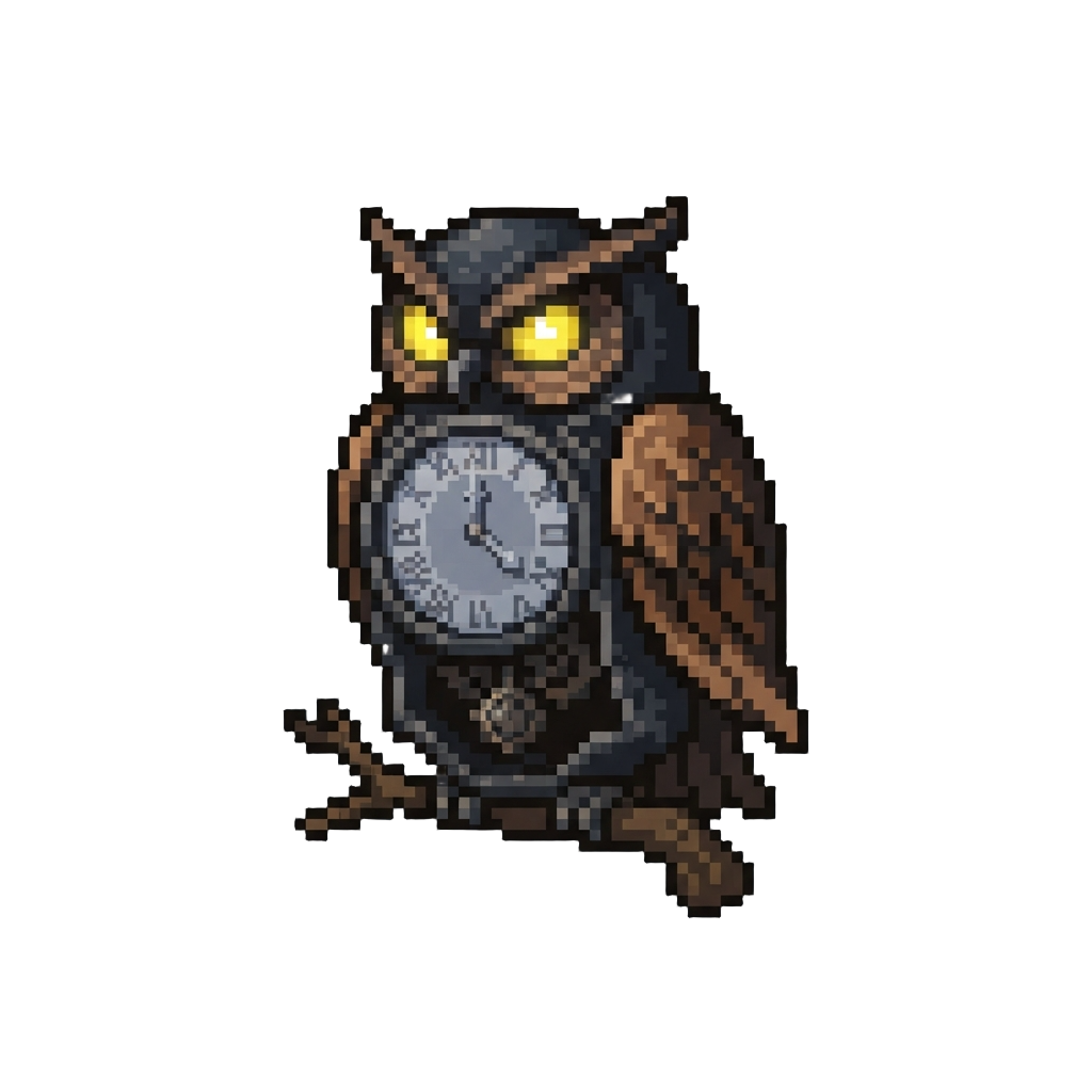 A Giant Shadowy Owl Clock with Glowing Eyes