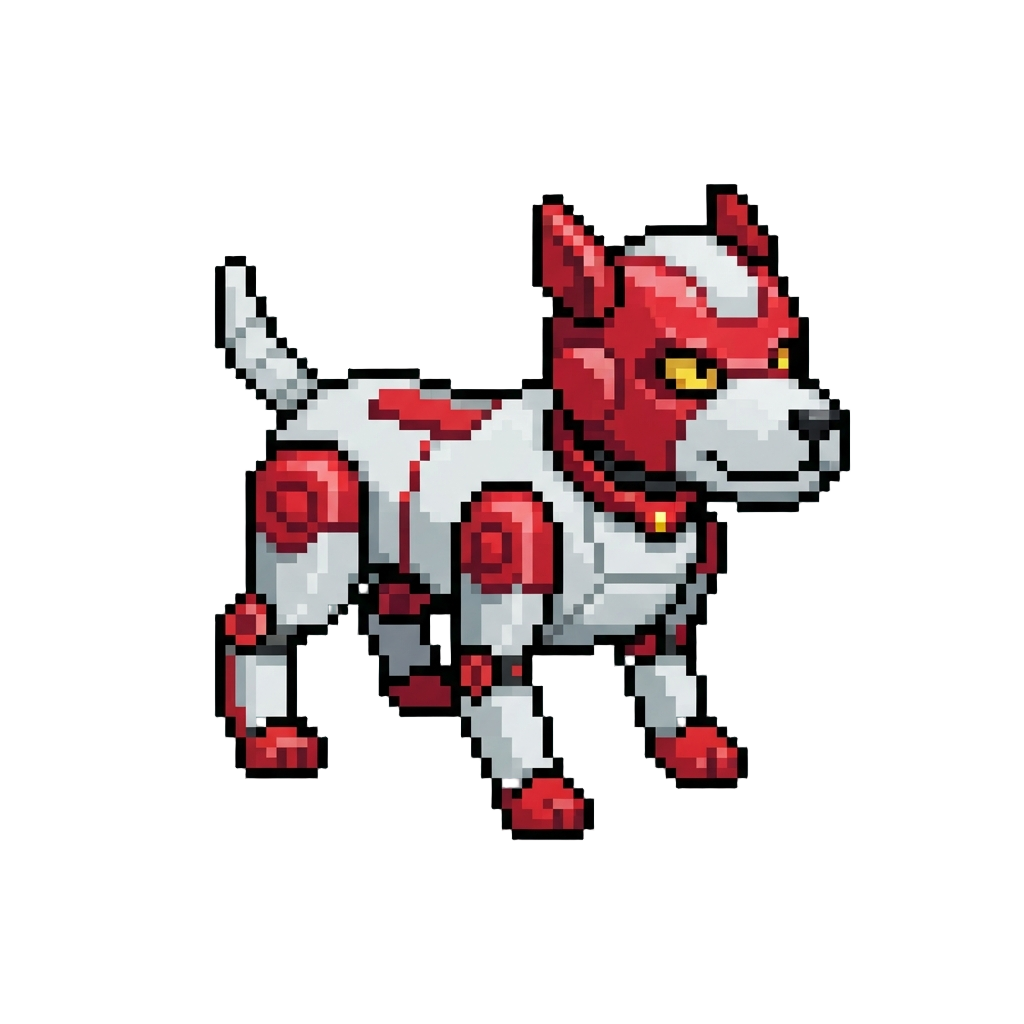 A Sleek Red and White Robot Dog