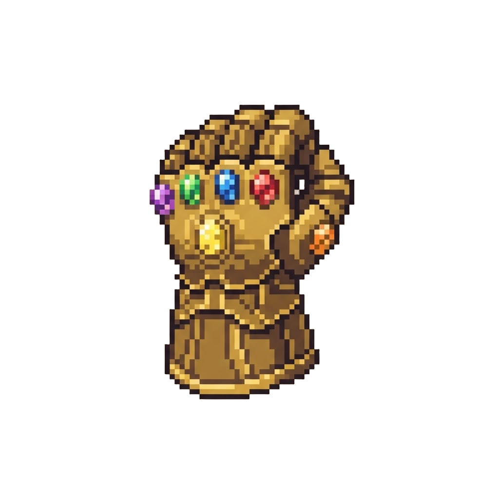 A Retro Pixel Infinity Gauntlet with Six Shining Stones