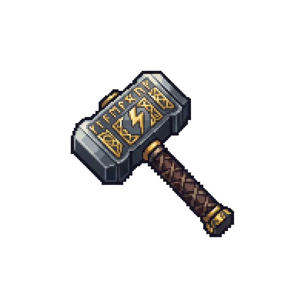 A Golden-inscribed Mjolnir Hammer