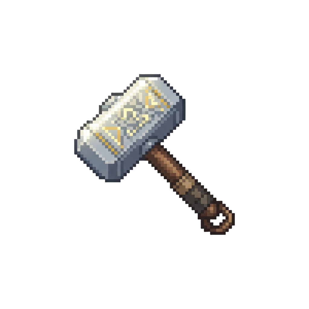 A Glowing Pixelated Mjolnir