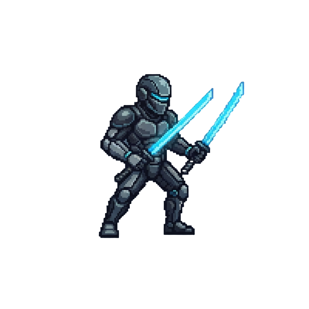 A Stealth Cyber-ninja Form with Glowing Glowing Katana Blades