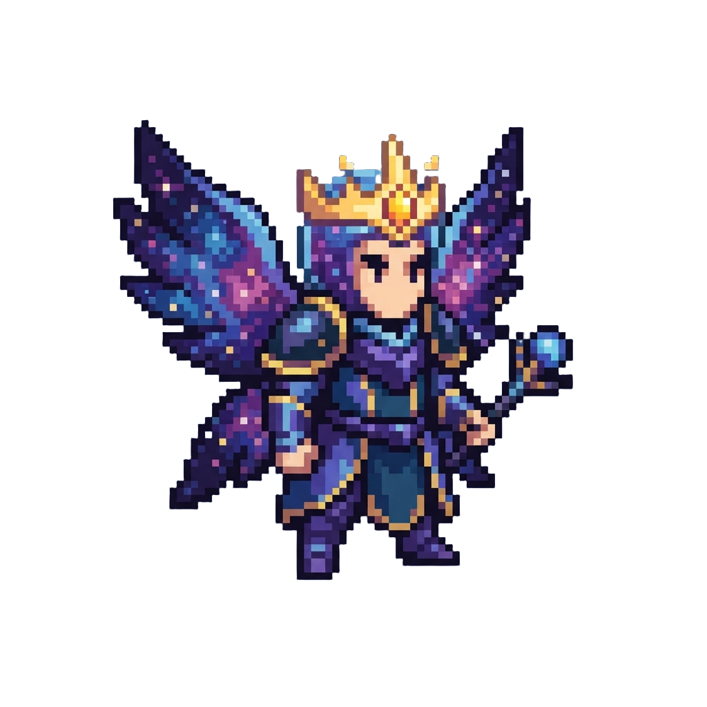 A Cosmic God Form with Galaxy-patterned Wings and a Glowing Crown