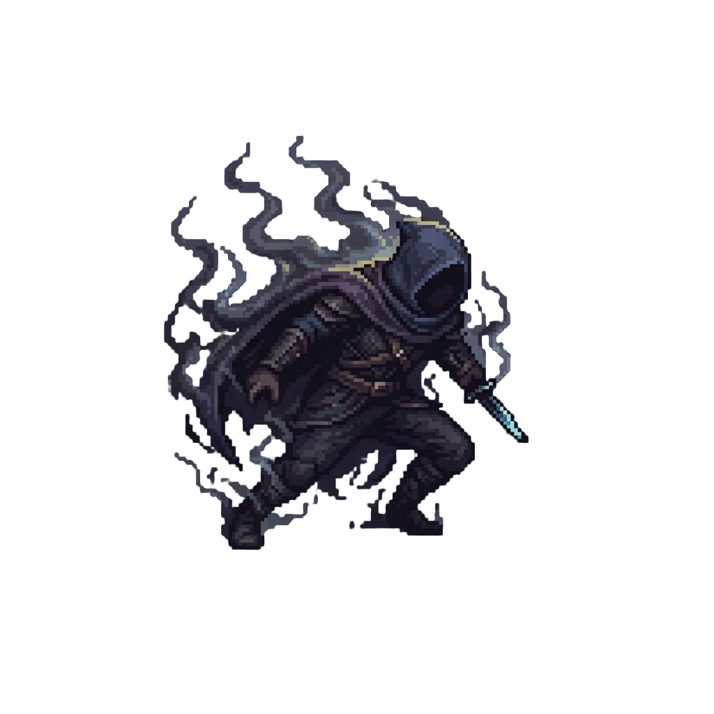 A Shadow-step Assassin Form with Wisping Smoke Trails