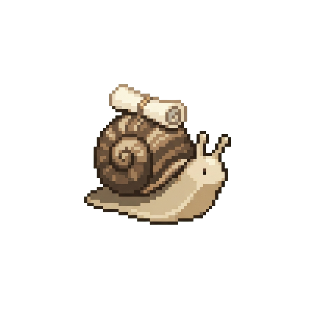 A Tiny Cute Garden Snail with a Tiny Paper Scroll on Its Shell