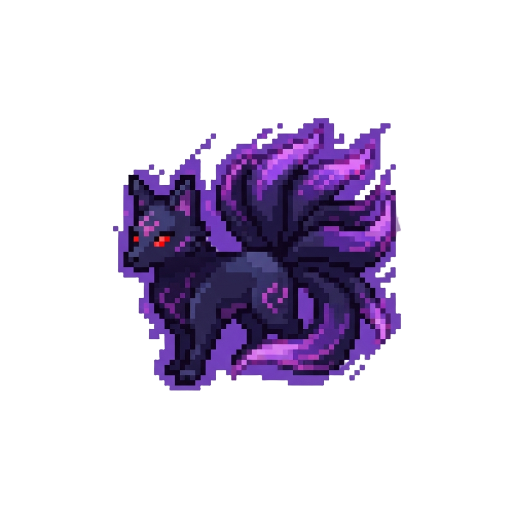 A Giant Nine-tailed Shadow Fox with Dark Purple Chakra Mist