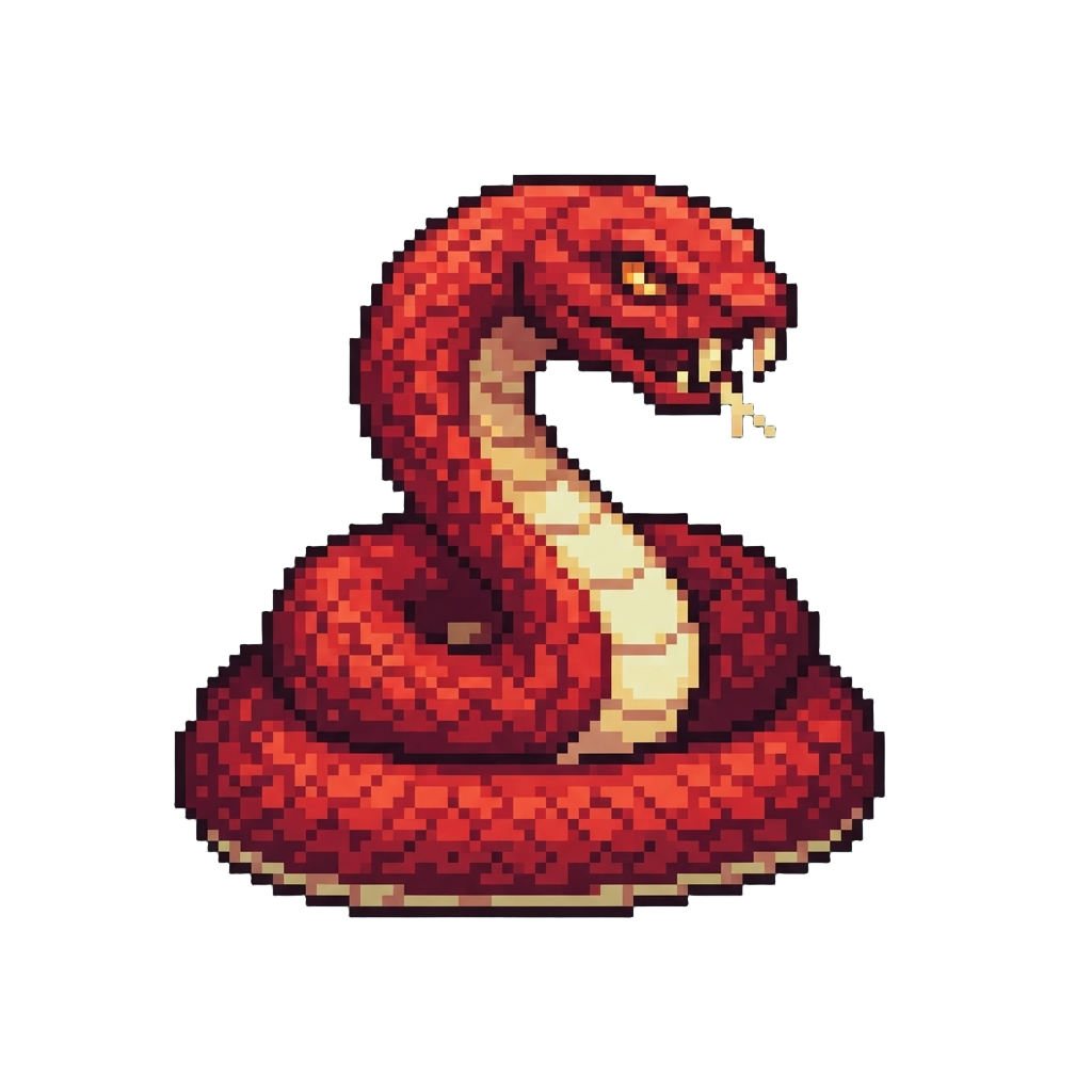 A Towering Crimson Viper with Glowing Golden Eyes and Fangs